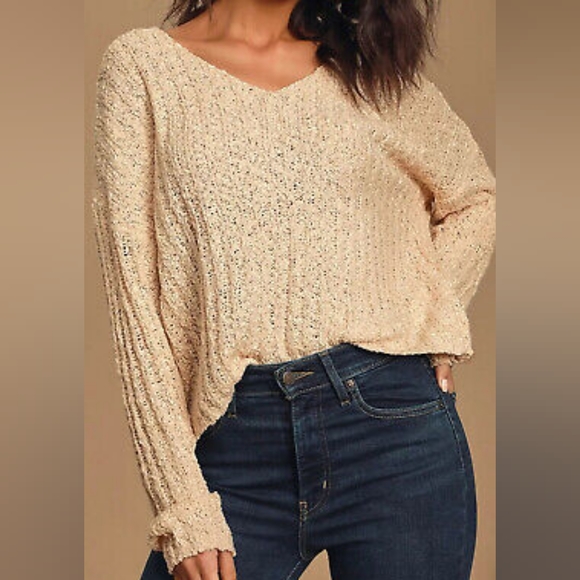 NEW-LULUS It's Casual Ribbed Knit in Cream, Size S - Picture 1 of 7